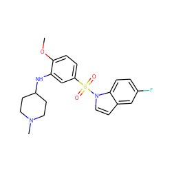 COc1ccc(S(=O)(=O)n2ccc3cc(F)ccc32)cc1NC1CCN(C)CC1 ZINC000035262195