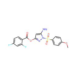 COc1ccc(S(=O)(=O)n2nc(OC(=O)c3ccc(F)cc3F)cc2N)cc1 ZINC000045260805