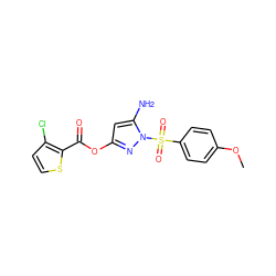 COc1ccc(S(=O)(=O)n2nc(OC(=O)c3sccc3Cl)cc2N)cc1 ZINC000045255103