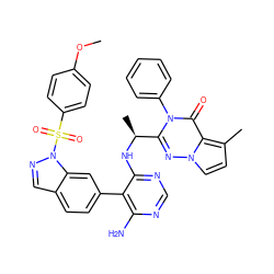 COc1ccc(S(=O)(=O)n2ncc3ccc(-c4c(N)ncnc4N[C@@H](C)c4nn5ccc(C)c5c(=O)n4-c4ccccc4)cc32)cc1 ZINC000224322997