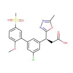 COc1ccc(S(C)(=O)=O)cc1-c1cc(Cl)cc([C@H](CC(=O)O)c2nnc(C)o2)c1 ZINC001772649928