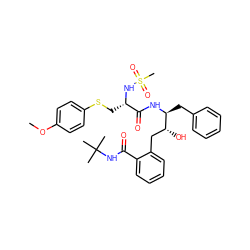 COc1ccc(SC[C@H](NS(C)(=O)=O)C(=O)N[C@@H](Cc2ccccc2)[C@H](O)Cc2ccccc2C(=O)NC(C)(C)C)cc1 ZINC000026018692