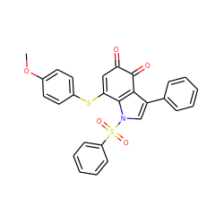 COc1ccc(SC2=CC(=O)C(=O)c3c(-c4ccccc4)cn(S(=O)(=O)c4ccccc4)c32)cc1 ZINC001772628750