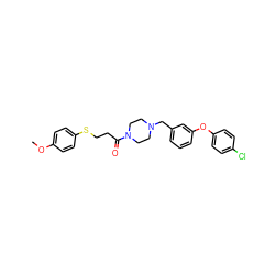 COc1ccc(SCCC(=O)N2CCN(Cc3cccc(Oc4ccc(Cl)cc4)c3)CC2)cc1 ZINC000013864335