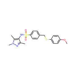 COc1ccc(SCc2ccc(S(=O)(=O)Nc3c(C)nn(C)c3C)cc2)cc1 ZINC000199940788