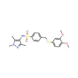 COc1ccc(SCc2ccc(S(=O)(=O)Nc3c(C)nn(C)c3C)cc2)cc1OC ZINC000199940187