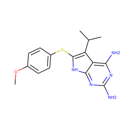 COc1ccc(Sc2[nH]c3nc(N)nc(N)c3c2C(C)C)cc1 ZINC000040917791