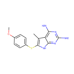 COc1ccc(Sc2[nH]c3nc(N)nc(N)c3c2C)cc1 ZINC000013580850