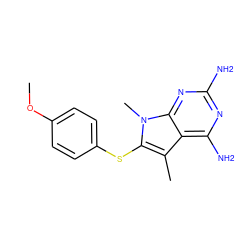 COc1ccc(Sc2c(C)c3c(N)nc(N)nc3n2C)cc1 ZINC000584905292