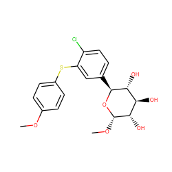 COc1ccc(Sc2cc([C@@H]3O[C@@H](OC)[C@@H](O)[C@H](O)[C@H]3O)ccc2Cl)cc1 ZINC000045290602