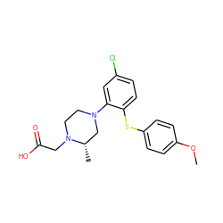 COc1ccc(Sc2ccc(Cl)cc2N2CCN(CC(=O)O)[C@@H](C)C2)cc1 ZINC000028359635