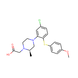 COc1ccc(Sc2ccc(Cl)cc2N2CCN(CC(=O)O)[C@H](C)C2)cc1 ZINC000003961882