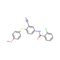 COc1ccc(Sc2ccc(NC(=O)c3ccccc3Cl)cc2C#N)cc1 ZINC000003104533