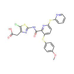 COc1ccc(Sc2ccc(Sc3ccccn3)nc2C(=O)Nc2nc(CC(=O)O)c(Cl)s2)cc1 ZINC000217117130