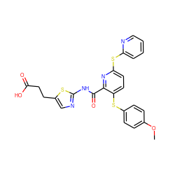 COc1ccc(Sc2ccc(Sc3ccccn3)nc2C(=O)Nc2ncc(CCC(=O)O)s2)cc1 ZINC000217117168