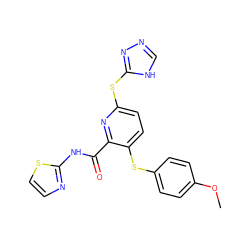 COc1ccc(Sc2ccc(Sc3nnc[nH]3)nc2C(=O)Nc2nccs2)cc1 ZINC000003987577