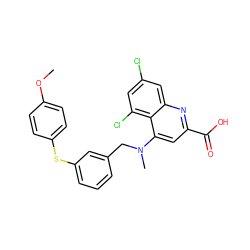 COc1ccc(Sc2cccc(CN(C)c3cc(C(=O)O)nc4cc(Cl)cc(Cl)c34)c2)cc1 ZINC000000702199