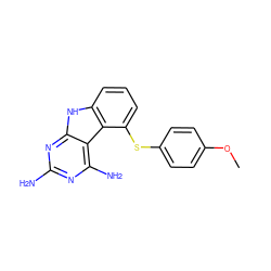 COc1ccc(Sc2cccc3[nH]c4nc(N)nc(N)c4c23)cc1 ZINC001772644542