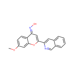 COc1ccc2/c(=N/O)cc(-c3cc4ccccc4cn3)oc2c1 ZINC000117386287