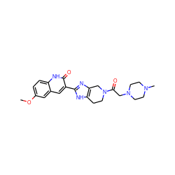 COc1ccc2[nH]c(=O)c(-c3nc4c([nH]3)CCN(C(=O)CN3CCN(C)CC3)C4)cc2c1 ZINC000084596894