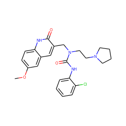 COc1ccc2[nH]c(=O)c(CN(CCN3CCCC3)C(=O)Nc3ccccc3Cl)cc2c1 ZINC000008582692