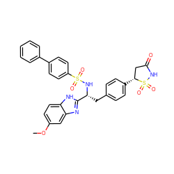 COc1ccc2[nH]c([C@@H](Cc3ccc([C@@H]4CC(=O)NS4(=O)=O)cc3)NS(=O)(=O)c3ccc(-c4ccccc4)cc3)nc2c1 ZINC000036088861