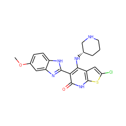 COc1ccc2[nH]c(-c3c(N[C@H]4CCCNC4)c4cc(Cl)sc4[nH]c3=O)nc2c1 ZINC000299830743