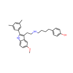 COc1ccc2[nH]c(-c3cc(C)cc(C)c3)c(CCNCCCCc3ccc(O)cc3)c2c1 ZINC000027617576