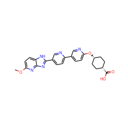 COc1ccc2[nH]c(-c3ccc(-c4ccc(O[C@H]5CC[C@@H](C(=O)O)CC5)nc4)nc3)nc2n1 ZINC000101688508