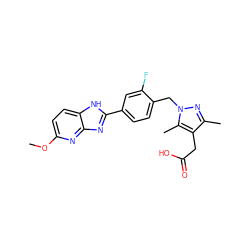 COc1ccc2[nH]c(-c3ccc(Cn4nc(C)c(CC(=O)O)c4C)c(F)c3)nc2n1 ZINC000203689855