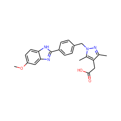 COc1ccc2[nH]c(-c3ccc(Cn4nc(C)c(CC(=O)O)c4C)cc3)nc2c1 ZINC001772584975