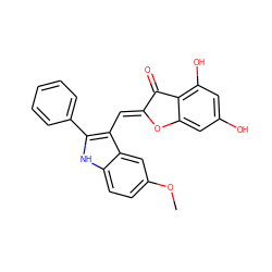 COc1ccc2[nH]c(-c3ccccc3)c(/C=C3\Oc4cc(O)cc(O)c4C3=O)c2c1 ZINC000049067294