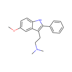 COc1ccc2[nH]c(-c3ccccc3)c(CCN(C)C)c2c1 ZINC000013805807