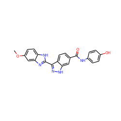 COc1ccc2[nH]c(-c3n[nH]c4cc(C(=O)Nc5ccc(O)cc5)ccc34)nc2c1 ZINC000166860029