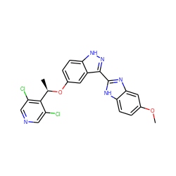 COc1ccc2[nH]c(-c3n[nH]c4ccc(O[C@H](C)c5c(Cl)cncc5Cl)cc34)nc2c1 ZINC000653829447