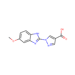 COc1ccc2[nH]c(-n3cc(C(=O)O)cn3)nc2c1 ZINC000066128414