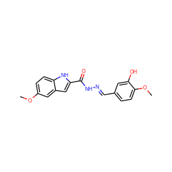 COc1ccc2[nH]c(C(=O)N/N=C/c3ccc(OC)c(O)c3)cc2c1 ZINC000002434437