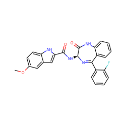 COc1ccc2[nH]c(C(=O)N[C@@H]3N=C(c4ccccc4F)c4ccccc4NC3=O)cc2c1 ZINC000013601731