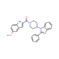 COc1ccc2[nH]c(C(=O)N3CCC(n4c(-c5ccccc5)nc5ccccc54)CC3)cc2c1 ZINC000014976945