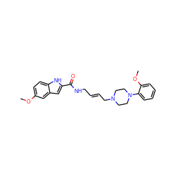 COc1ccc2[nH]c(C(=O)NC/C=C/CN3CCN(c4ccccc4OC)CC3)cc2c1 ZINC000103297662