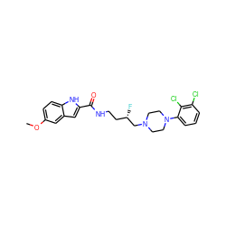 COc1ccc2[nH]c(C(=O)NCC[C@H](F)CN3CCN(c4cccc(Cl)c4Cl)CC3)cc2c1 ZINC000071316456