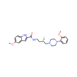 COc1ccc2[nH]c(C(=O)NCC[C@H](F)CN3CCN(c4ccccc4OC)CC3)cc2c1 ZINC000071317894