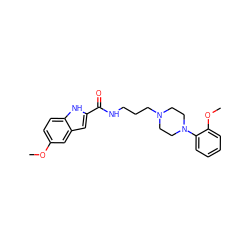 COc1ccc2[nH]c(C(=O)NCCCN3CCN(c4ccccc4OC)CC3)cc2c1 ZINC000205634725