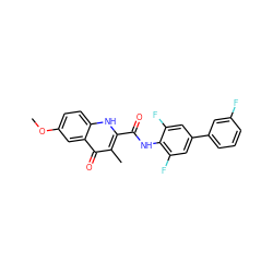 COc1ccc2[nH]c(C(=O)Nc3c(F)cc(-c4cccc(F)c4)cc3F)c(C)c(=O)c2c1 ZINC000169350331