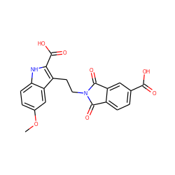 COc1ccc2[nH]c(C(=O)O)c(CCN3C(=O)c4ccc(C(=O)O)cc4C3=O)c2c1 ZINC000004042301