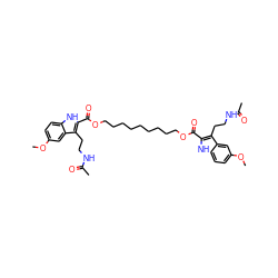 COc1ccc2[nH]c(C(=O)OCCCCCCCCCOC(=O)c3[nH]c4ccc(OC)cc4c3CCNC(C)=O)c(CCNC(C)=O)c2c1 ZINC000028648925