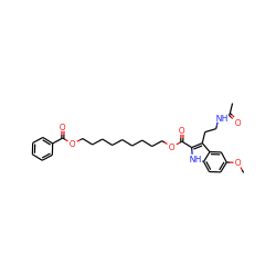 COc1ccc2[nH]c(C(=O)OCCCCCCCCCOC(=O)c3ccccc3)c(CCNC(C)=O)c2c1 ZINC000028648949