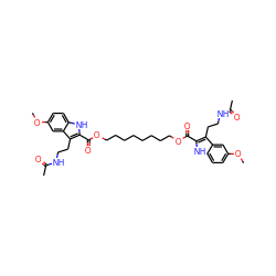 COc1ccc2[nH]c(C(=O)OCCCCCCCCOC(=O)c3[nH]c4ccc(OC)cc4c3CCNC(C)=O)c(CCNC(C)=O)c2c1 ZINC000028648919