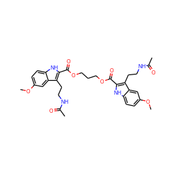 COc1ccc2[nH]c(C(=O)OCCCOC(=O)c3[nH]c4ccc(OC)cc4c3CCNC(C)=O)c(CCNC(C)=O)c2c1 ZINC000028648899