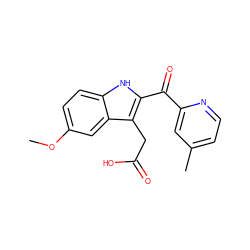 COc1ccc2[nH]c(C(=O)c3cc(C)ccn3)c(CC(=O)O)c2c1 ZINC000073198304